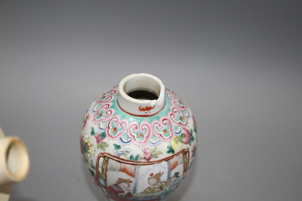 A 19th century Chinese famille rose baluster vase and cover, height 24cm